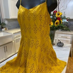 Mustard mixed material fit and flair skater dress